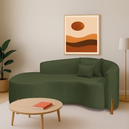 Divã Recamier Curvo Sala de Estar Recepção Inglaterra 180cm Pés Madeira Lado Esquerdo Linho Verde
