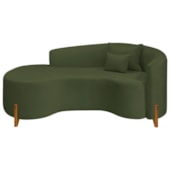 Divã Recamier Curvo Sala de Estar Recepção Inglaterra 180cm Pés Madeira Lado Esquerdo Linho Verde