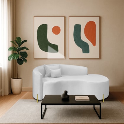 Divã Recamier Curvo Sala de Estar Recepção Inglaterra 180cm Pés Metal Dourado Lado Direito Bouclé Branco