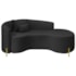 Divã Recamier Curvo Sala de Estar Recepção Inglaterra 180cm Pés Metal Dourado Lado Direito Bouclé Preto