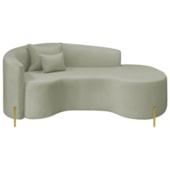 Divã Recamier Curvo Sala de Estar Recepção Inglaterra 180cm Pés Metal Dourado Lado Direito Bouclé Verde Oliva