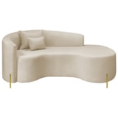 Divã Recamier Curvo Sala de Estar Recepção Inglaterra 180cm Pés Metal Dourado Lado Direito Linho Bege