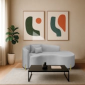 Divã Recamier Curvo Sala de Estar Recepção Inglaterra 180cm Pés Metal Dourado Lado Direito Linho Cinza Claro