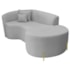 Divã Recamier Curvo Sala de Estar Recepção Inglaterra 180cm Pés Metal Dourado Lado Direito Linho Cinza Claro