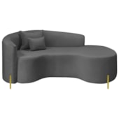 Divã Recamier Curvo Sala de Estar Recepção Inglaterra 180cm Pés Metal Dourado Lado Direito Linho Cinza Escuro