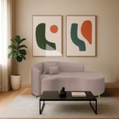 Divã Recamier Curvo Sala de Estar Recepção Inglaterra 180cm Pés Metal Dourado Lado Direito Linho Rosê