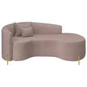 Divã Recamier Curvo Sala de Estar Recepção Inglaterra 180cm Pés Metal Dourado Lado Direito Linho Rosê