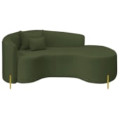 Divã Recamier Curvo Sala de Estar Recepção Inglaterra 180cm Pés Metal Dourado Lado Direito Linho Verde