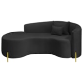 Divã Recamier Curvo Sala de Estar Recepção Inglaterra 180cm Pés Metal Dourado Lado Esquerdo Bouclé Preto