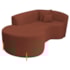 Divã Recamier Curvo Sala de Estar Recepção Inglaterra 180cm Pés Metal Dourado Lado Esquerdo Bouclé Terracota