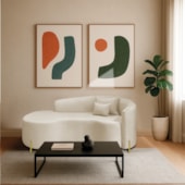 Divã Recamier Curvo Sala de Estar Recepção Inglaterra 180cm Pés Metal Dourado Lado Esquerdo Linho Bege