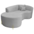Divã Recamier Curvo Sala de Estar Recepção Inglaterra 180cm Pés Metal Dourado Lado Esquerdo Linho Cinza Claro