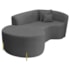 Divã Recamier Curvo Sala de Estar Recepção Inglaterra 180cm Pés Metal Dourado Lado Esquerdo Linho Cinza Escuro