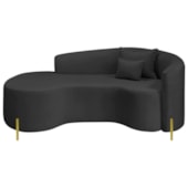 Divã Recamier Curvo Sala de Estar Recepção Inglaterra 180cm Pés Metal Dourado Lado Esquerdo Linho Preto