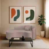 Divã Recamier Curvo Sala de Estar Recepção Inglaterra 180cm Pés Metal Dourado Lado Esquerdo Linho Rosê