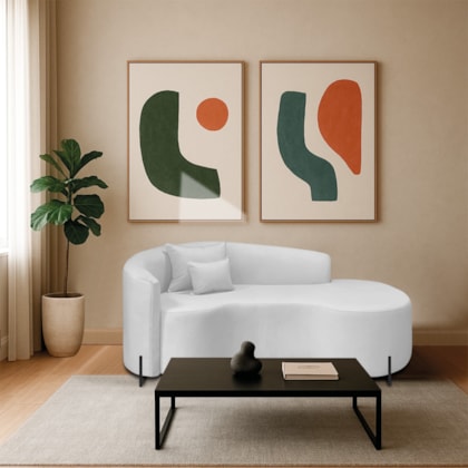 Divã Recamier Curvo Sala de Estar Recepção Inglaterra 180cm Pés Metal Preto Lado Direito Bouclé Branco