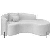 Divã Recamier Curvo Sala de Estar Recepção Inglaterra 180cm Pés Metal Preto Lado Direito Bouclé Branco