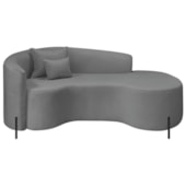 Divã Recamier Curvo Sala de Estar Recepção Inglaterra 180cm Pés Metal Preto Lado Direito Bouclé Cinza