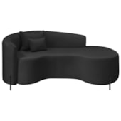 Divã Recamier Curvo Sala de Estar Recepção Inglaterra 180cm Pés Metal Preto Lado Direito Bouclé Preto
