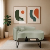 Divã Recamier Curvo Sala de Estar Recepção Inglaterra 180cm Pés Metal Preto Lado Direito Bouclé Verde Oliva