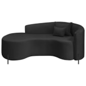 Divã Recamier Curvo Sala de Estar Recepção Inglaterra 180cm Pés Metal Preto Lado Esquerdo Bouclé Preto