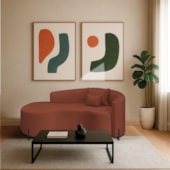 Divã Recamier Curvo Sala de Estar Recepção Inglaterra 180cm Pés Metal Preto Lado Esquerdo Bouclé Terracota