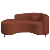 Divã Recamier Curvo Sala de Estar Recepção Inglaterra 180cm Pés Metal Preto Lado Esquerdo Bouclé Terracota