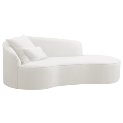 Divã Recamier Curvo Sala de Estar Recepção Inglaterra 200cm Lado Direito Bouclé Branco