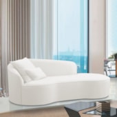 Divã Recamier Curvo Sala de Estar Recepção Inglaterra 200cm Lado Direito Bouclé Branco
