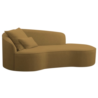 Divã Recamier Curvo Sala de Estar Recepção Inglaterra 200cm Lado Direito Bouclé Caramelo