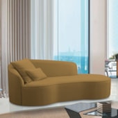 Divã Recamier Curvo Sala de Estar Recepção Inglaterra 200cm Lado Direito Bouclé Caramelo
