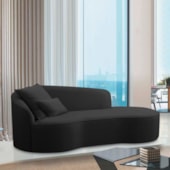 Divã Recamier Curvo Sala de Estar Recepção Inglaterra 200cm Lado Direito Bouclé Preto