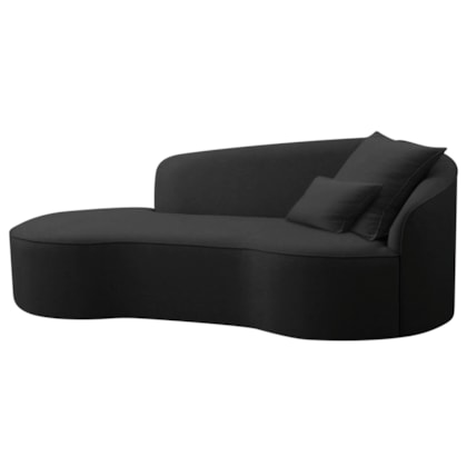 Divã Recamier Curvo Sala de Estar Recepção Inglaterra 200cm Lado Esquerdo Bouclé Preto