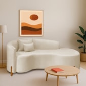 Divã Recamier Curvo Sala de Estar Recepção Inglaterra 200cm Pés Madeira Lado Direito Bouclé Bege