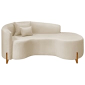 Divã Recamier Curvo Sala de Estar Recepção Inglaterra 200cm Pés Madeira Lado Direito Bouclé Bege