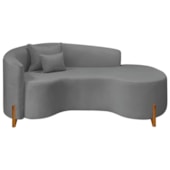 Divã Recamier Curvo Sala de Estar Recepção Inglaterra 200cm Pés Madeira Lado Direito Bouclé Cinza