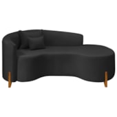 Divã Recamier Curvo Sala de Estar Recepção Inglaterra 200cm Pés Madeira Lado Direito Bouclé Preto