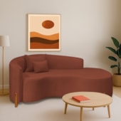 Divã Recamier Curvo Sala de Estar Recepção Inglaterra 200cm Pés Madeira Lado Direito Bouclé Terracota