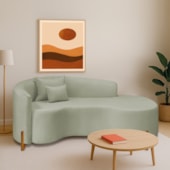 Divã Recamier Curvo Sala de Estar Recepção Inglaterra 200cm Pés Madeira Lado Direito Bouclé Verde Oliva