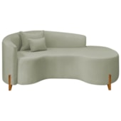 Divã Recamier Curvo Sala de Estar Recepção Inglaterra 200cm Pés Madeira Lado Direito Bouclé Verde Oliva