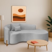 Divã Recamier Curvo Sala de Estar Recepção Inglaterra 200cm Pés Madeira Lado Direito Linho Cinza Claro