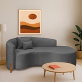 Divã Recamier Curvo Sala de Estar Recepção Inglaterra 200cm Pés Madeira Lado Direito Linho Cinza Escuro