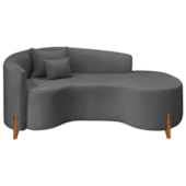 Divã Recamier Curvo Sala de Estar Recepção Inglaterra 200cm Pés Madeira Lado Direito Linho Cinza Escuro