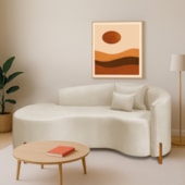 Divã Recamier Curvo Sala de Estar Recepção Inglaterra 200cm Pés Madeira Lado Esquerdo Bouclé Bege