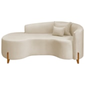 Divã Recamier Curvo Sala de Estar Recepção Inglaterra 200cm Pés Madeira Lado Esquerdo Bouclé Bege