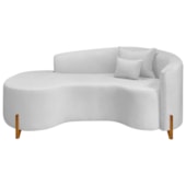 Divã Recamier Curvo Sala de Estar Recepção Inglaterra 200cm Pés Madeira Lado Esquerdo Bouclé Branco