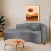 Divã Recamier Curvo Sala de Estar Recepção Inglaterra 200cm Pés Madeira Lado Esquerdo Bouclé Cinza