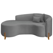 Divã Recamier Curvo Sala de Estar Recepção Inglaterra 200cm Pés Madeira Lado Esquerdo Bouclé Cinza