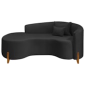 Divã Recamier Curvo Sala de Estar Recepção Inglaterra 200cm Pés Madeira Lado Esquerdo Bouclé Preto