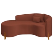 Divã Recamier Curvo Sala de Estar Recepção Inglaterra 200cm Pés Madeira Lado Esquerdo Bouclé Terracota